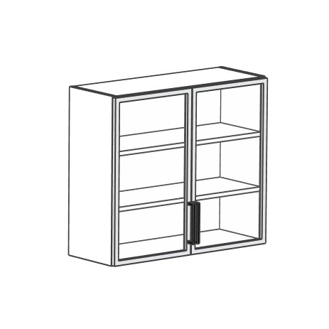 Na rysunku przedstawiona laboratoryjna szafka wisząca przeszklona z dwiema drzwiami