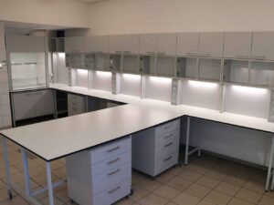 Na zdjęciu są Meble Laboratoryjne na wymiar I Dygestorium laboratoryjne