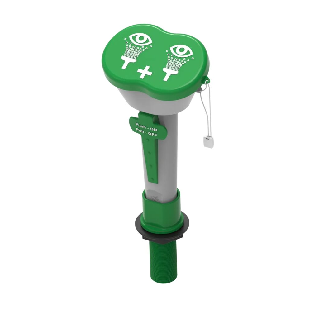 Na zdjęciu Oczomyjka laboratoryjna nablatowa novalab w kolorze szarym i zielonym